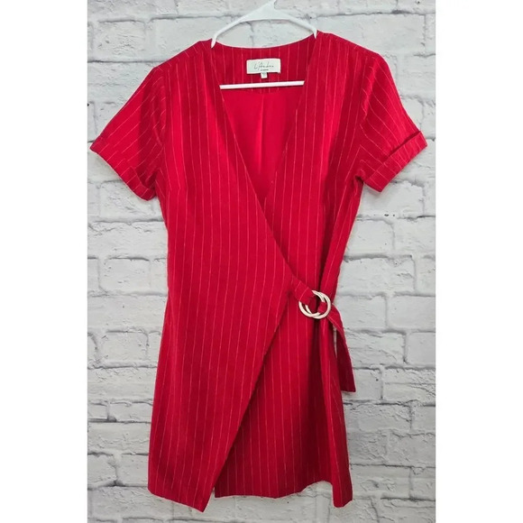 Revolve Academie The Turk Mini Wrap Dress in Red Stripe Size Small. - Picture 2 of 10